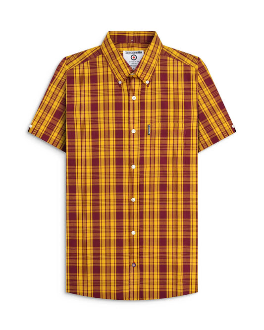 Lambretta S/S Check Shirt Burgundy/Gold