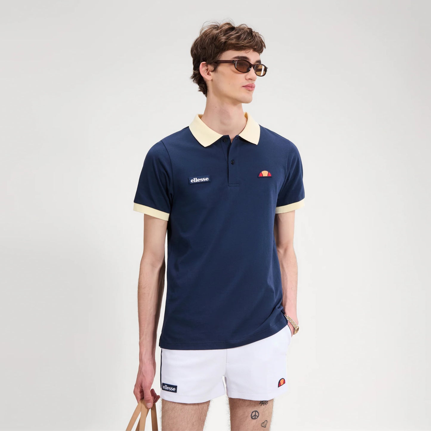 Ellesse Lessepsia Polo Shirt Navy/Light Yellow