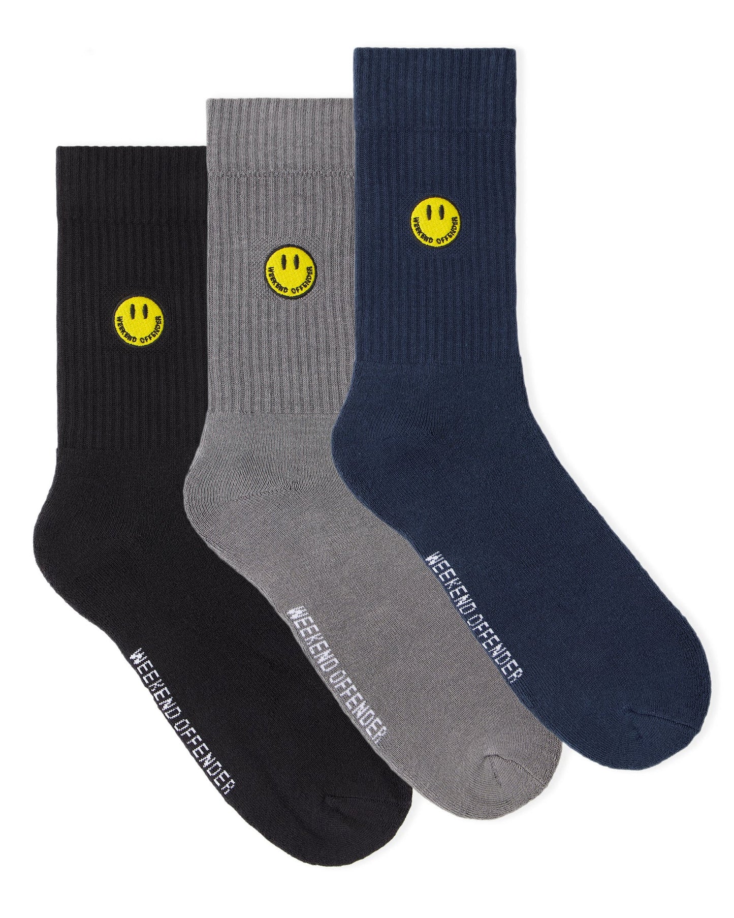 Weekend Offender Smiley Socks 3pk Navy/Black/Grey