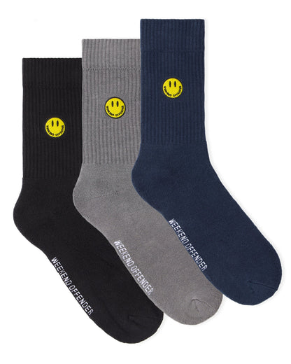 Weekend Offender Smiley Socks 3pk Navy/Black/Grey