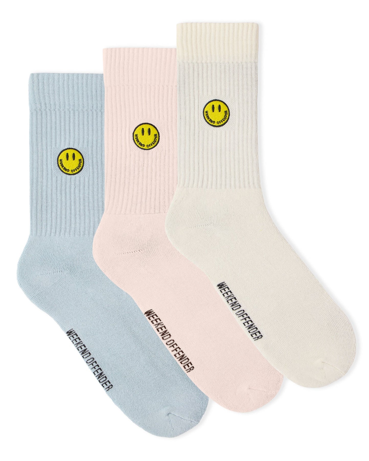 Weekend Offender Smiley Socks 3pk Pink/Blue/Cream