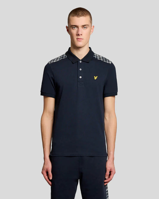 Lyle & Scott Check Panelled Polo Shirt Dark Navy