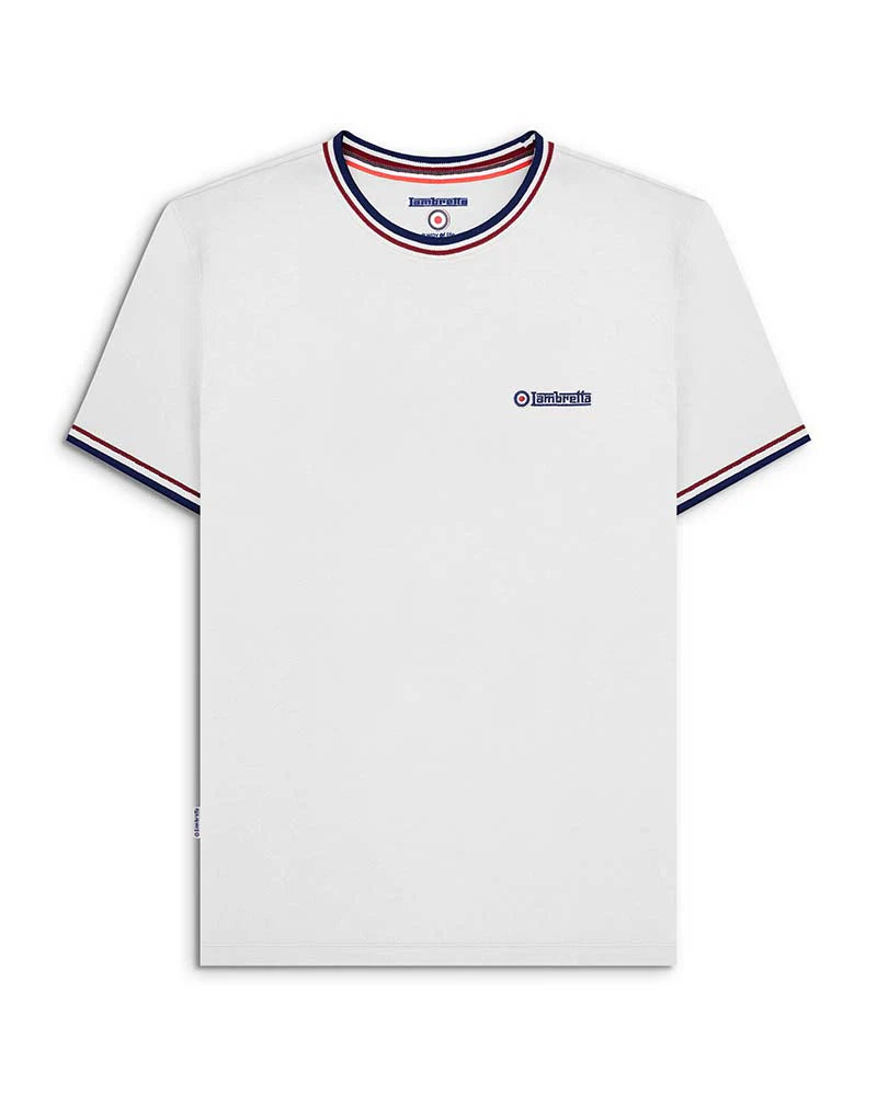Lambretta Triple Tipped Pique T-Shirt White (Navy/White/Red)
