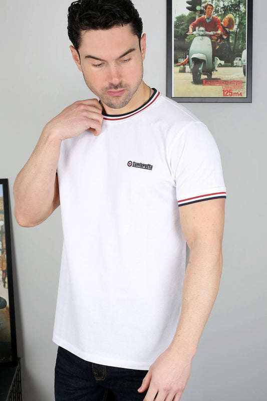 Lambretta Triple Tipped Pique T-Shirt White (Navy/White/Red)