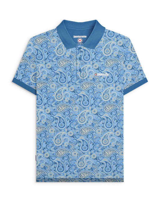 Lambretta Paisley Brand Polo Shirt Dark Blue/Wood Ash