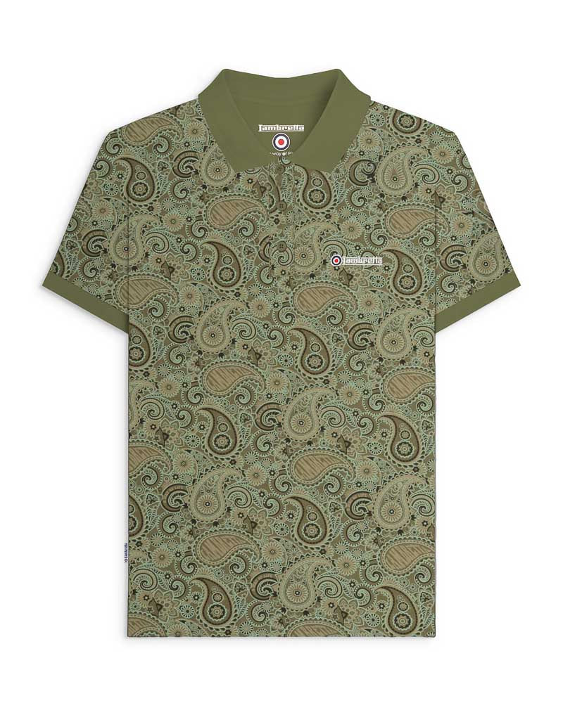 Lambretta Paisley Brand Polo Shirt Khaki