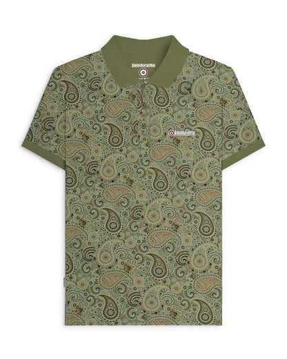 Lambretta Paisley Brand Polo Shirt Khaki