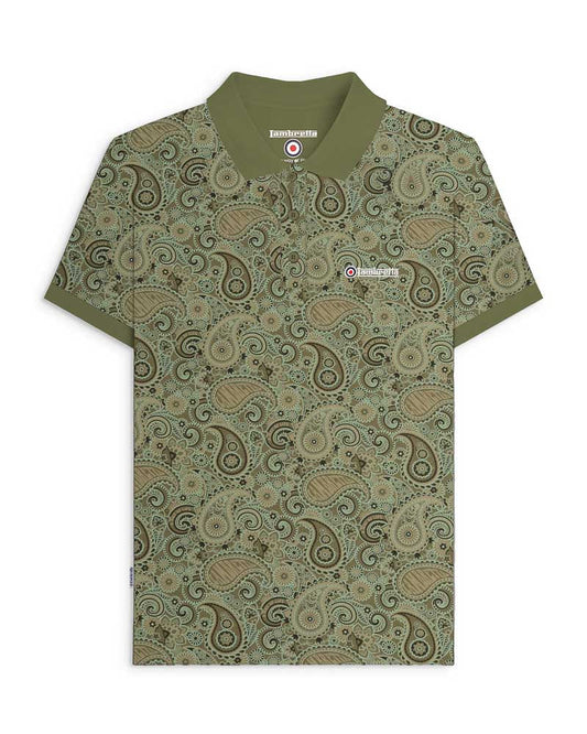 Lambretta Paisley Brand Polo Shirt Khaki