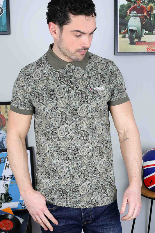 Lambretta Paisley Brand Polo Shirt Khaki