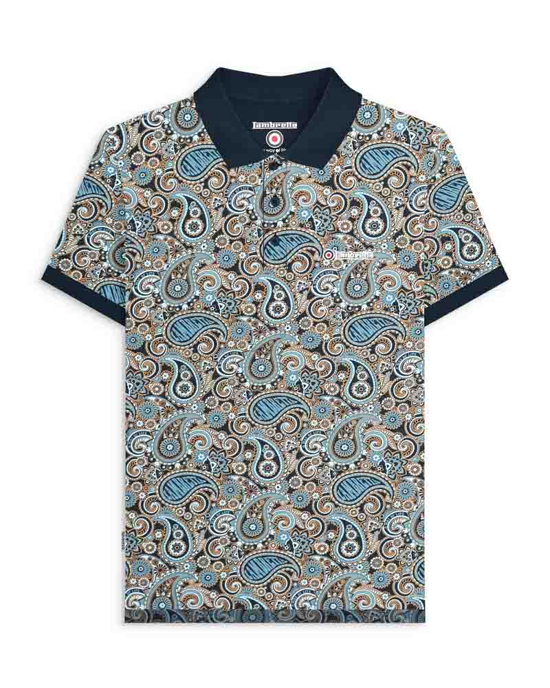 Lambretta Paisley Brand Polo Shirt Navy/Smoke Blue