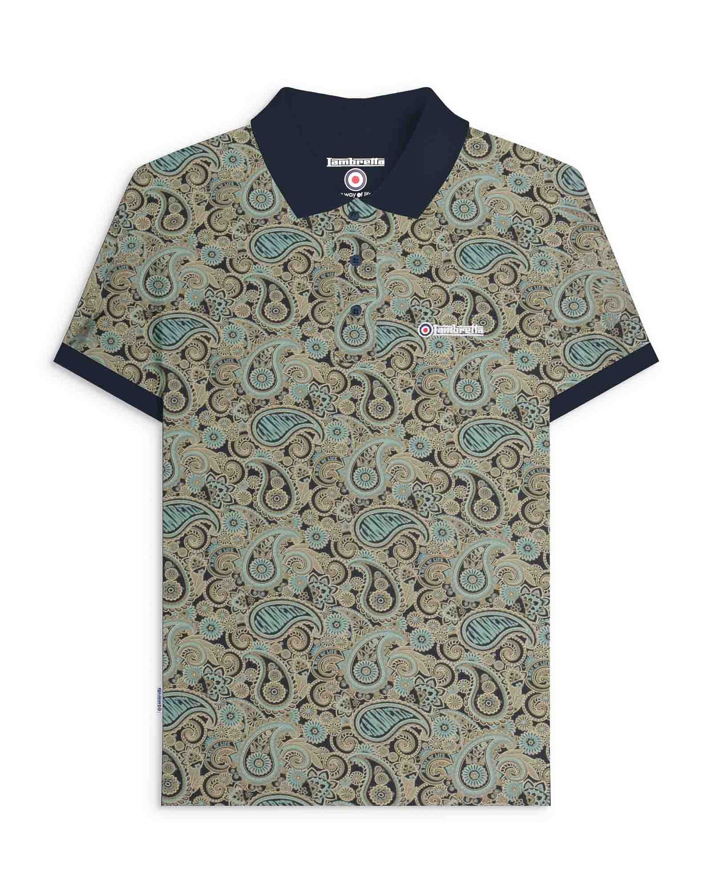 Lambretta Paisley Brand Polo Shirt Navy/Cameo Blue
