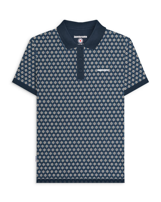 Lambretta Geo Roundel Polo Shirt Navy/Silver