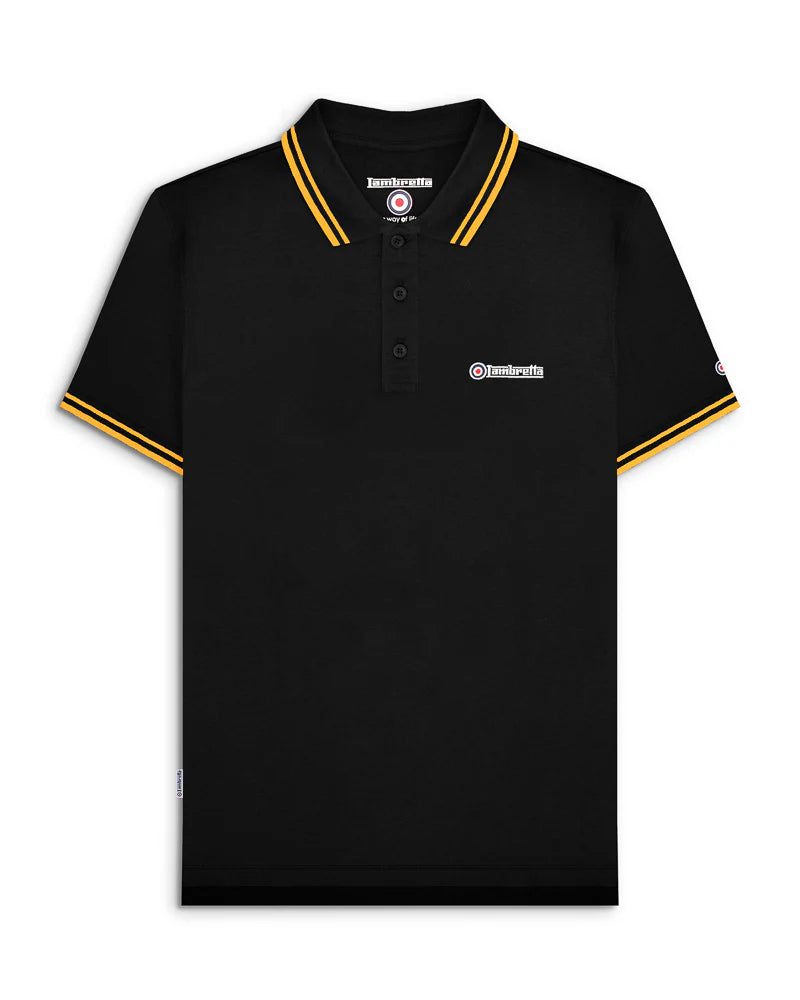 Lambretta Twin Tipped Polo Shirt Black/Gold