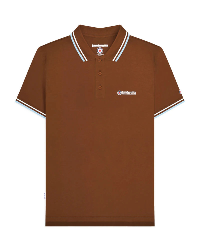 Lambretta Twin Tipped Polo Shirt Brown (White/Angel Falls)
