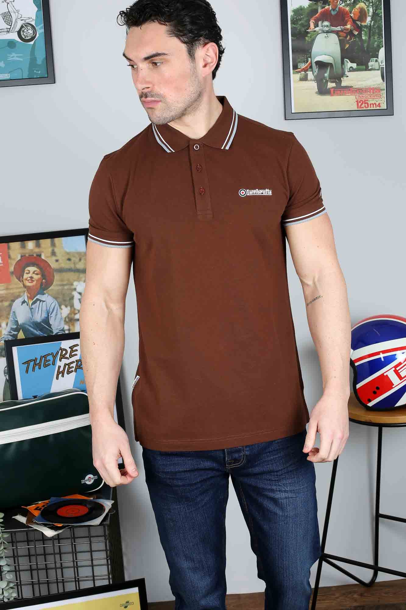 Lambretta Twin Tipped Polo Shirt Brown (White/Angel Falls)