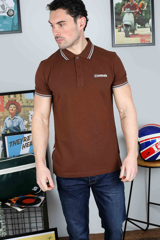 Lambretta Twin Tipped Polo Shirt Brown (White/Angel Falls)