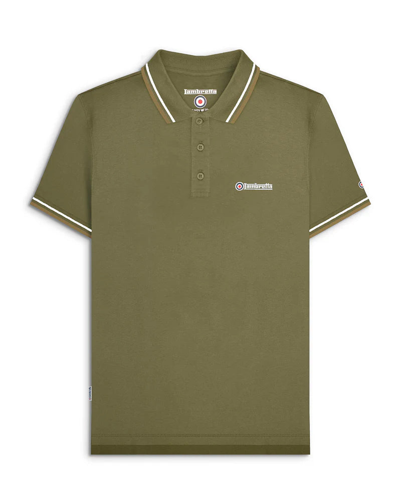 Lambretta Twin Tipped Polo Shirt Khaki (Silver/Cashew)