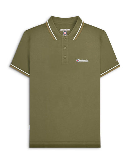 Lambretta Twin Tipped Polo Shirt Khaki (Silver/Cashew)