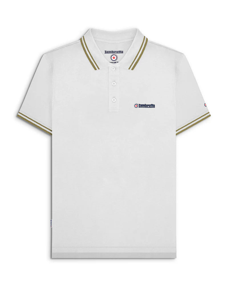 Lambretta Twin Tipped Polo Shirt White/Cashew