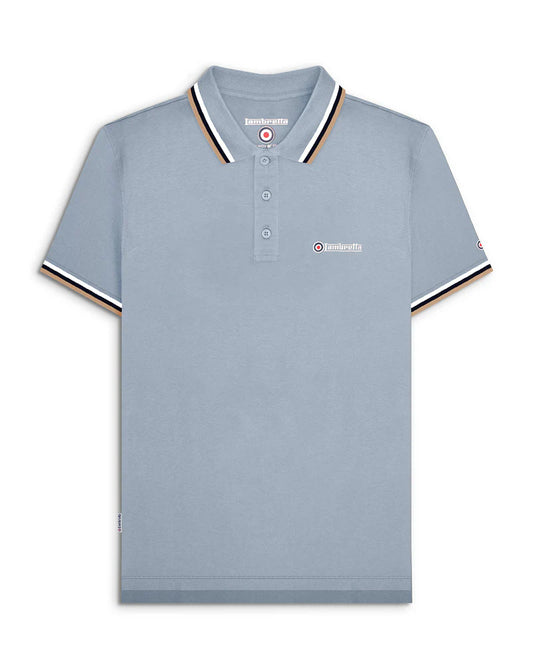 Lambretta Triple Tipped Polo Shirt Dusky Blue (White/Navy/Cream)