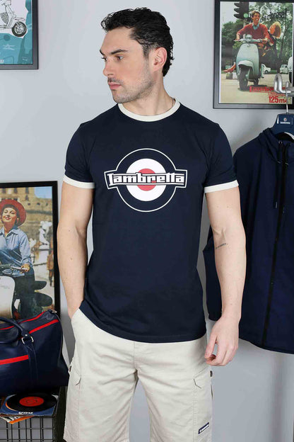Lambretta Logo Ringer T-Shirt Navy/Silver