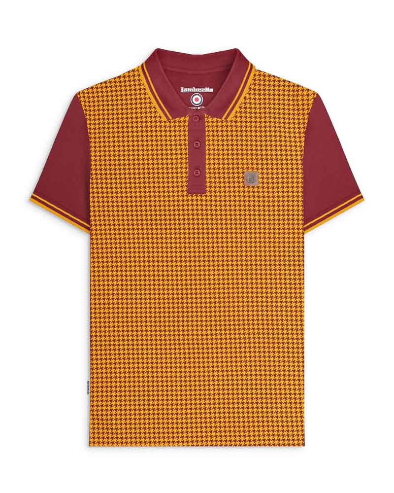 Lambretta Houndstooth Polo Shirt Burgundy/Gold