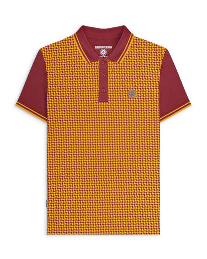 Lambretta Houndstooth Polo Shirt Burgundy/Gold