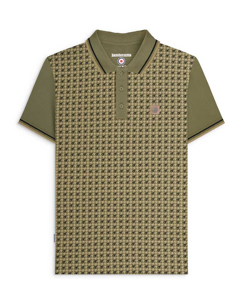 Lambretta Houndstooth Polo Shirt Khaki