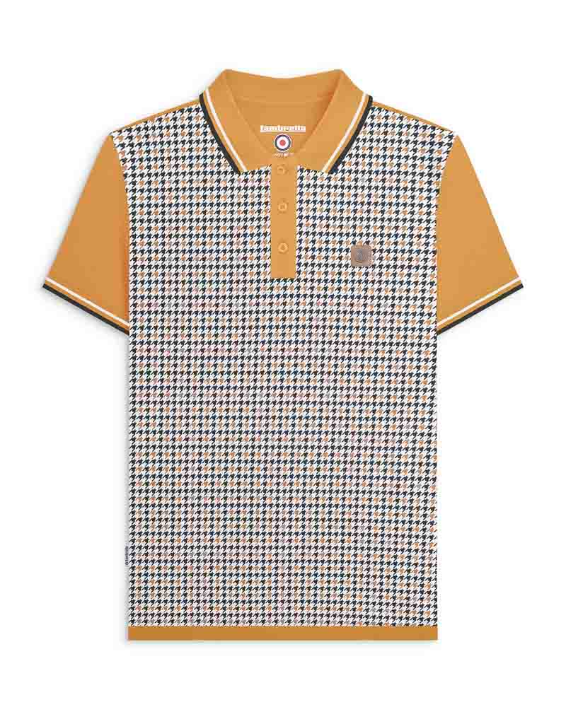 Lambretta Houndstooth Polo Shirt Mustard