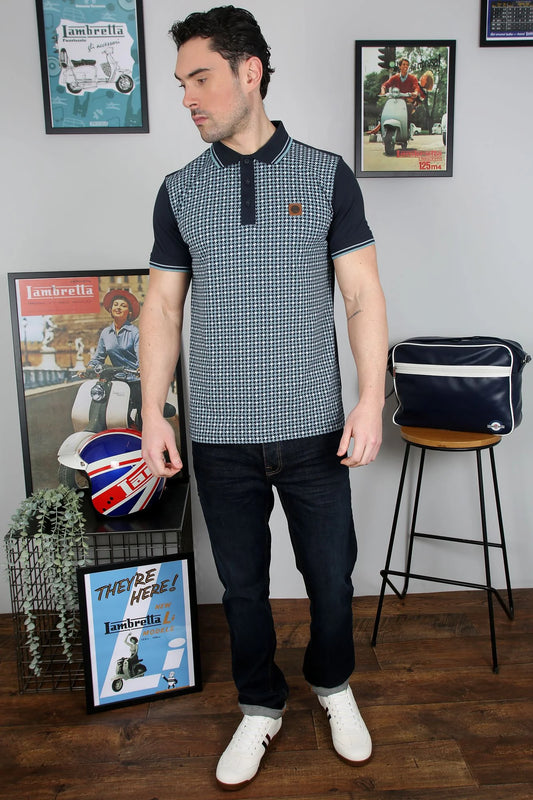 Lambretta Houndstooth Polo Shirt Navy