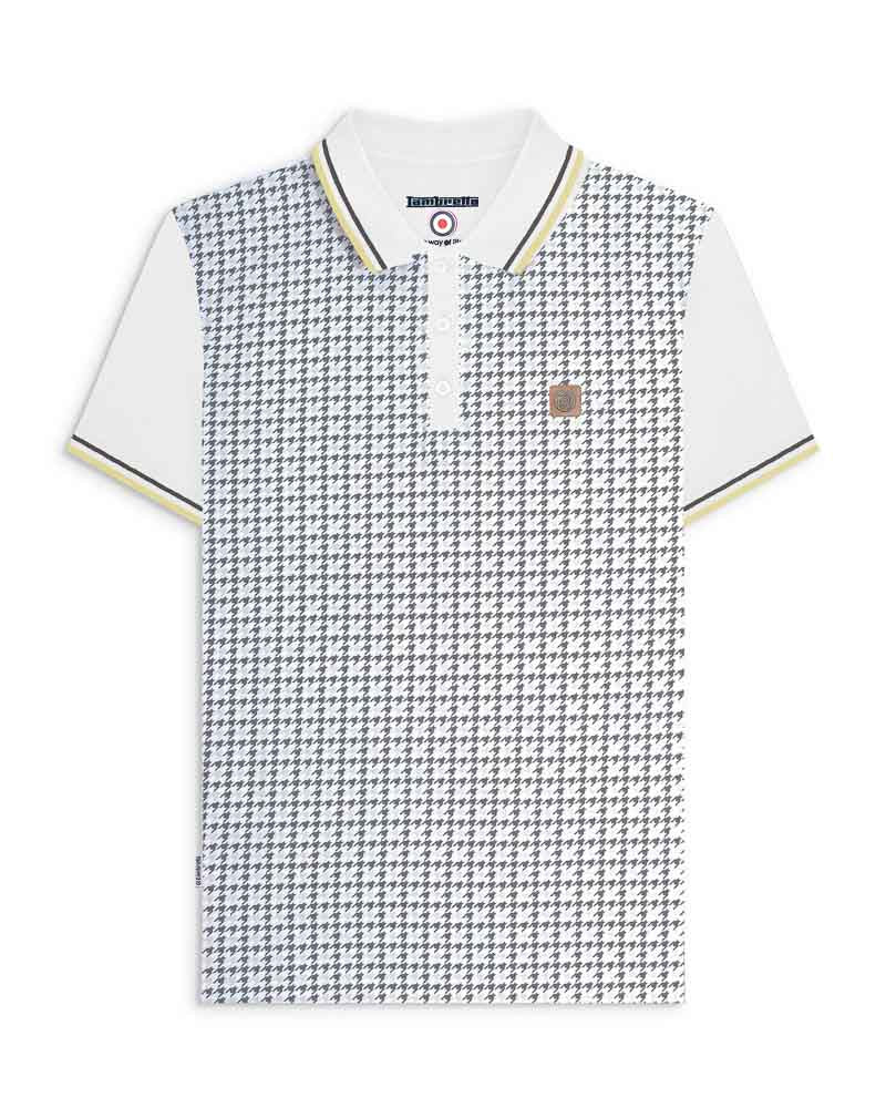 Lambretta Houndstooth Polo Shirt White/Iron/Silver