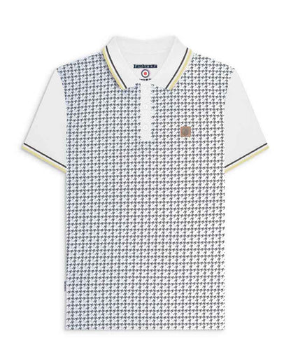 Lambretta Houndstooth Polo Shirt White/Iron/Silver