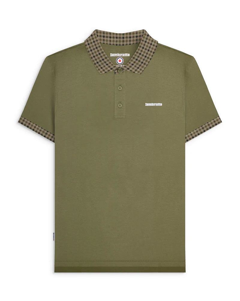 Lambretta Gingham Collar Polo Shirt Khaki