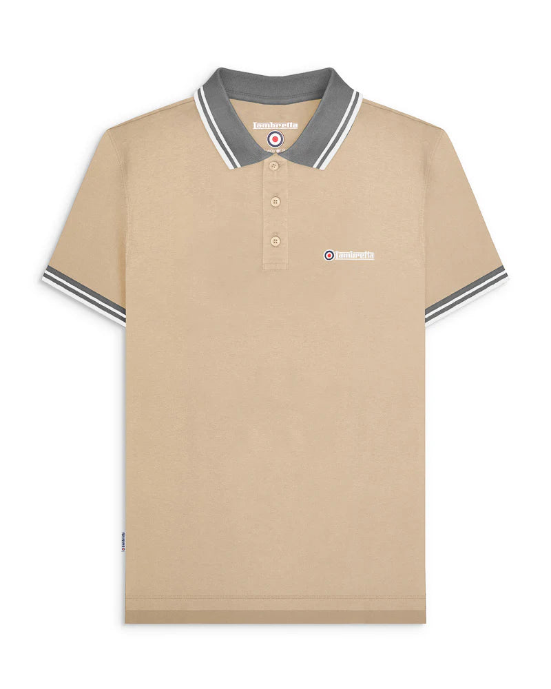 Lambretta Contrast Tipped Polo Shirt Stone/Iron