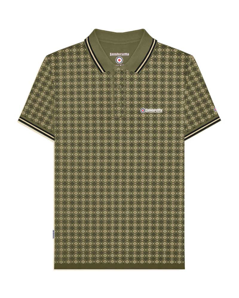 Lambretta GEO AOP Polo Shirt Khaki