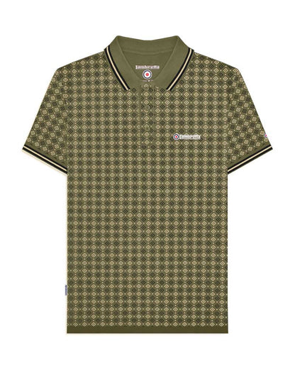 Lambretta GEO AOP Polo Shirt Khaki