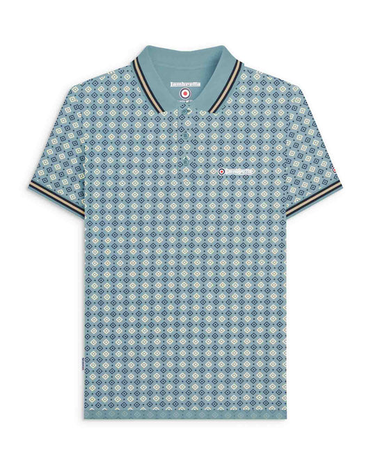 Lambretta GEO AOP Polo Shirt Smoke Blue