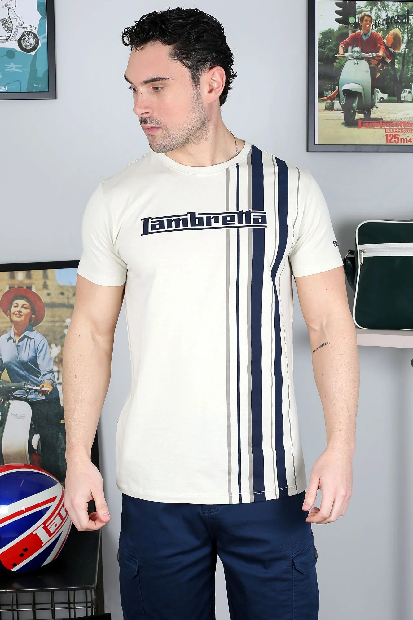 Lambretta Racing Stripe T-Shirt Silver/Navy