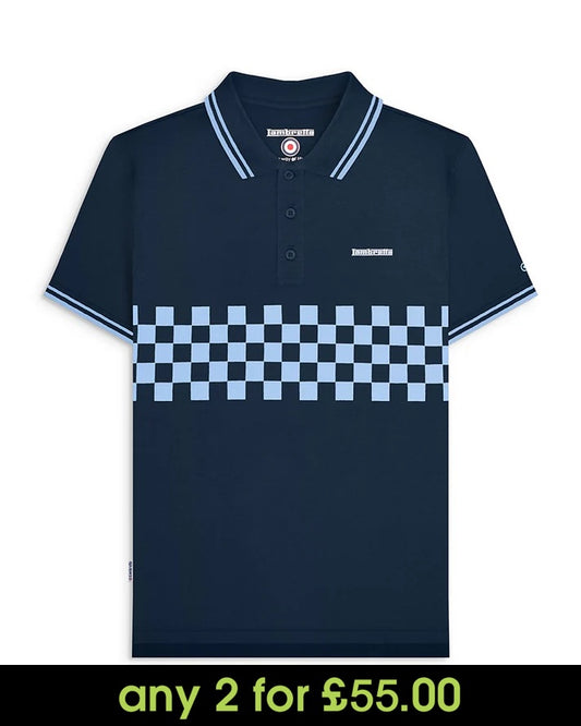 Lambretta Two Tone Panel Polo Navy/Clear Sky