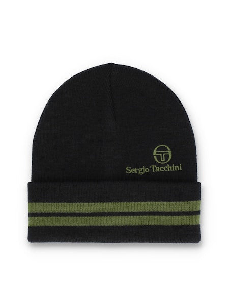Sergio Tacchini Surgis Jacquard Striped Turn Up Beanie Black/Avocado