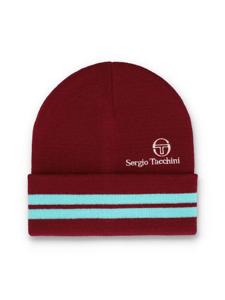 Sergio Tacchini Surgis Jacquard Striped Turn Up Beanie Rhubarb/Gardenia/Aruba Blue