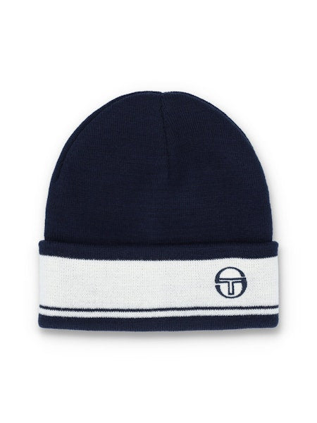 Sergio Tacchini Sellarz Jacquard Striped Turn Up Beanie Maritime Blue/Gardenia
