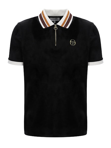 Sergio Tacchini Mahony Velour 1/4 Zip Polo Shirt Black/Gold