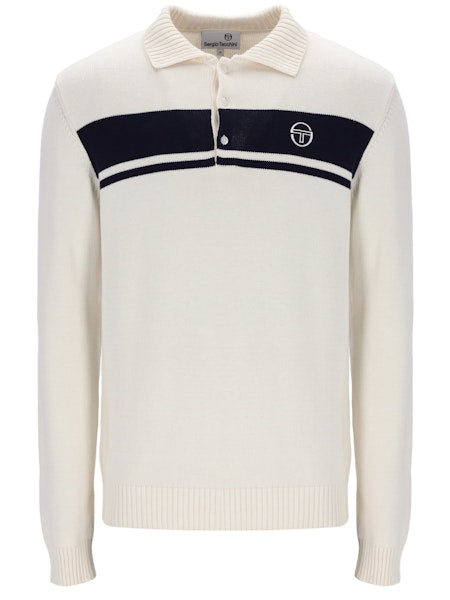 Sergio Tacchini Damarindo L/S Knit Polo Shirt Gardenia/Maritime Blue