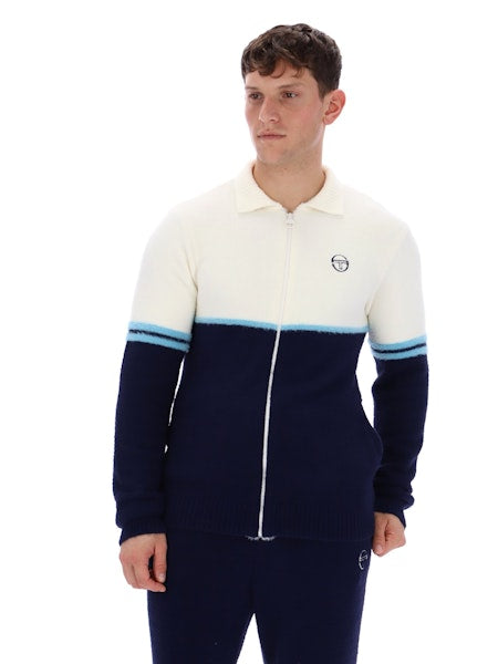 Sergio Tacchini Orion Brushed Knit Track Top Gardenia/Milky Blue/Maritime Blue