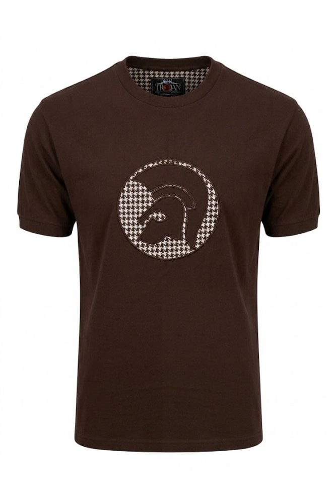 Trojan Applique Houndstooth Jacquard Logo T-Shirt Chocolate