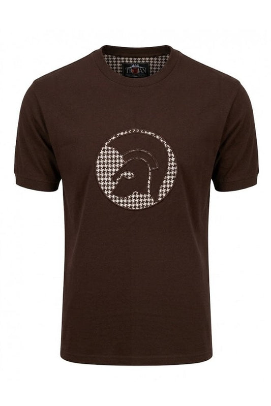Trojan Applique Houndstooth Jacquard Logo T-Shirt Chocolate