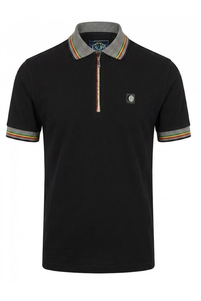 Trojan Oxford Collar Zip Pique Polo Black