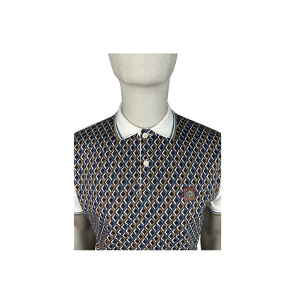 Trojan Diamond Jacquard Panel Polo Shirt Ecru