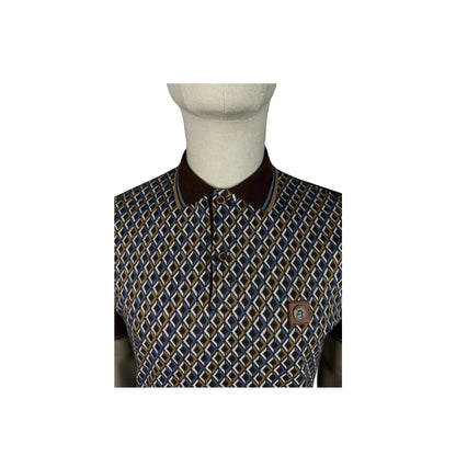 Trojan Diamond Jacquard Panel Polo Shirt Chocolate